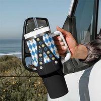 Traditional Bavarian Costume - Lederhosen Tumbler With Handle Bavaria Emblem - Blue Plaid Pattern with Edelweiss Flowers - Wonder Print Shop