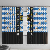 Bavaria Traditional Lederhosen Costume Window Curtain Bavaria Emblem - Blue Plaid Pattern with Edelweiss Flowers - Wonder Print Shop