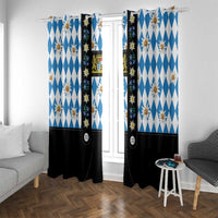 Bavaria Traditional Lederhosen Costume Window Curtain Bavaria Emblem - Blue Plaid Pattern with Edelweiss Flowers - Wonder Print Shop