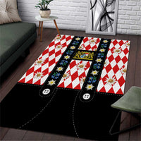 Bavaria Traditional Lederhosen Costume Area Rug Bavaria Emblem - Red Plaid Pattern with Edelweiss Flowers