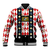 Bavaria Traditional Lederhosen Costume Baseball Jacket Bavaria Emblem -  Red Plaid Pattern with Edelweiss Flowers