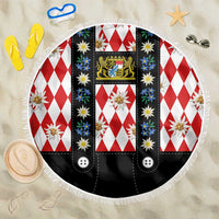Bavaria Traditional Lederhosen Costume Beach Blanket Bavaria Emblem - Red Plaid Pattern with Edelweiss Flowers