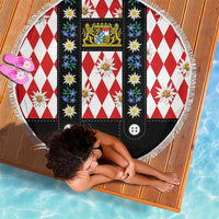 Bavaria Traditional Lederhosen Costume Beach Blanket Bavaria Emblem - Red Plaid Pattern with Edelweiss Flowers