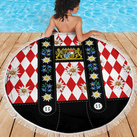 Bavaria Traditional Lederhosen Costume Beach Blanket Bavaria Emblem - Red Plaid Pattern with Edelweiss Flowers