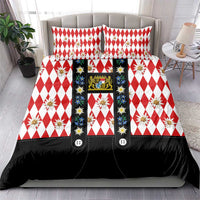 Bavaria Traditional Lederhosen Costume Bedding Set Bavaria Emblem - Red Plaid Pattern with Edelweiss Flowers
