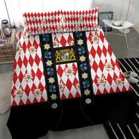 Bavaria Traditional Lederhosen Costume Bedding Set Bavaria Emblem - Red Plaid Pattern with Edelweiss Flowers