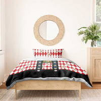 Bavaria Traditional Lederhosen Costume Bedding Set Bavaria Emblem - Red Plaid Pattern with Edelweiss Flowers