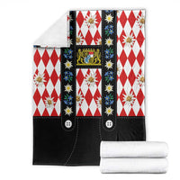 Bavaria Traditional Lederhosen Costume Blanket Bavaria Emblem - Red Plaid Pattern with Edelweiss Flowers