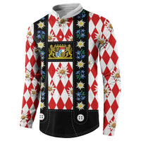Bavaria Traditional Lederhosen Costume Button Sweatshirt Bavaria Emblem - Red Plaid Pattern with Edelweiss Flowers