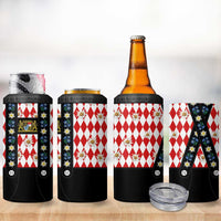 Traditional Bavarian Costume - Lederhosen 4 in 1 Can Cooler Tumbler Bavaria Emblem -  Red Plaid Pattern with Edelweiss Flowers