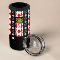 Traditional Bavarian Costume - Lederhosen 4 in 1 Can Cooler Tumbler Bavaria Emblem -  Red Plaid Pattern with Edelweiss Flowers