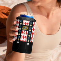 Traditional Bavarian Costume - Lederhosen 4 in 1 Can Cooler Tumbler Bavaria Emblem -  Red Plaid Pattern with Edelweiss Flowers