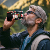 Traditional Bavarian Costume - Lederhosen 4 in 1 Can Cooler Tumbler Bavaria Emblem -  Red Plaid Pattern with Edelweiss Flowers