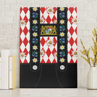 Bavaria Traditional Lederhosen Costume Canvas Wall Art Bavaria Emblem - Red Plaid Pattern with Edelweiss Flowers