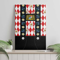 Bavaria Traditional Lederhosen Costume Canvas Wall Art Bavaria Emblem - Red Plaid Pattern with Edelweiss Flowers