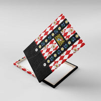 Bavaria Traditional Lederhosen Costume Canvas Wall Art Bavaria Emblem - Red Plaid Pattern with Edelweiss Flowers