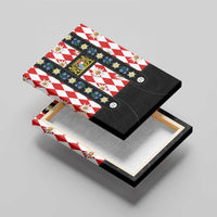 Bavaria Traditional Lederhosen Costume Canvas Wall Art Bavaria Emblem - Red Plaid Pattern with Edelweiss Flowers