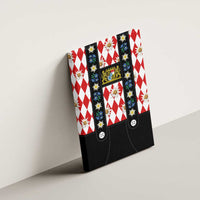 Bavaria Traditional Lederhosen Costume Canvas Wall Art Bavaria Emblem - Red Plaid Pattern with Edelweiss Flowers