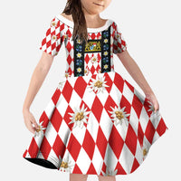 Bavaria Traditional Lederhosen Costume Family Matching Long Sleeve Bodycon Dress and Hawaiian Shirt Bavaria Emblem - Red Plaid Pattern with Edelweiss Flowers - Wonder Print Shop