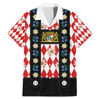 Bavaria Traditional Lederhosen Costume Family Matching Mermaid Dress and Hawaiian Shirt Bavaria Emblem - Red Plaid Pattern with Edelweiss Flowers - Wonder Print Shop