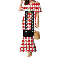 Bavaria Traditional Lederhosen Costume Family Matching Mermaid Dress and Hawaiian Shirt Bavaria Emblem - Red Plaid Pattern with Edelweiss Flowers - Wonder Print Shop