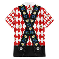 Bavaria Traditional Lederhosen Costume Family Matching Off The Shoulder Long Sleeve Dress and Hawaiian Shirt Bavaria Emblem - Red Plaid Pattern with Edelweiss Flowers