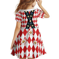 Bavaria Traditional Lederhosen Costume Family Matching Off Shoulder Maxi Dress and Hawaiian Shirt Bavaria Emblem - Red Plaid Pattern with Edelweiss Flowers - Wonder Print Shop