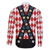 Bavaria Traditional Lederhosen Costume Family Matching Off Shoulder Maxi Dress and Hawaiian Shirt Bavaria Emblem - Red Plaid Pattern with Edelweiss Flowers - Wonder Print Shop