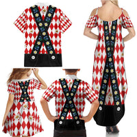 Bavaria Traditional Lederhosen Costume Family Matching Summer Maxi Dress and Hawaiian Shirt Bavaria Emblem - Red Plaid Pattern with Edelweiss Flowers - Wonder Print Shop