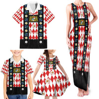 Bavaria Traditional Lederhosen Costume Family Matching Tank Maxi Dress and Hawaiian Shirt Bavaria Emblem - Red Plaid Pattern with Edelweiss Flowers - Wonder Print Shop