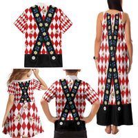 Bavaria Traditional Lederhosen Costume Family Matching Tank Maxi Dress and Hawaiian Shirt Bavaria Emblem - Red Plaid Pattern with Edelweiss Flowers - Wonder Print Shop