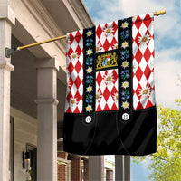 Bavaria Traditional Lederhosen Costume Garden Flag Bavaria Emblem - Red Plaid Pattern with Edelweiss Flowers - Wonder Print Shop