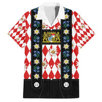 Bavaria Traditional Lederhosen Costume Hawaiian Shirt Bavaria Emblem - Red Plaid Pattern with Edelweiss Flowers - Wonder Print Shop