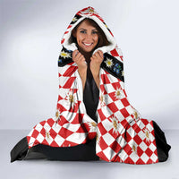 Bavaria Traditional Lederhosen Costume Hooded Blanket Bavaria Emblem - Red Plaid Pattern with Edelweiss Flowers - Wonder Print Shop