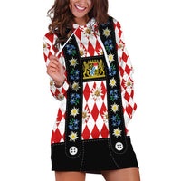 Bavaria Traditional Lederhosen Costume Hoodie Dress Bavaria Emblem - Red Plaid Pattern with Edelweiss Flowers - Wonder Print Shop