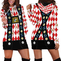 Bavaria Traditional Lederhosen Costume Hoodie Dress Bavaria Emblem - Red Plaid Pattern with Edelweiss Flowers - Wonder Print Shop