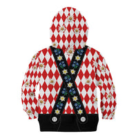 Bavaria Traditional Lederhosen Costume Kid Hoodie Bavaria Emblem - Red Plaid Pattern with Edelweiss Flowers - Wonder Print Shop