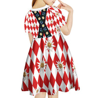 Bavaria Traditional Lederhosen Costume Kid Short Sleeve Dress Bavaria Emblem - Red Plaid Pattern with Edelweiss Flowers - Wonder Print Shop