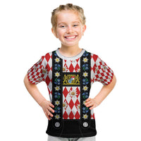 Bavaria Traditional Lederhosen Costume Kid T Shirt Bavaria Emblem - Red Plaid Pattern with Edelweiss Flowers - Wonder Print Shop