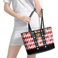 Bavaria Traditional Lederhosen Costume Leather Tote Bag Bavaria Emblem - Red Plaid Pattern with Edelweiss Flowers