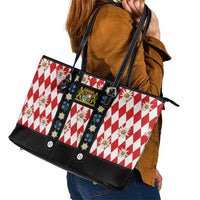 Bavaria Traditional Lederhosen Costume Leather Tote Bag Bavaria Emblem - Red Plaid Pattern with Edelweiss Flowers