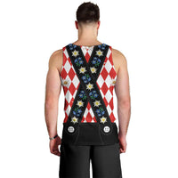 Bavaria Traditional Lederhosen Costume Men Tank Top Bavaria Emblem - Red Plaid Pattern with Edelweiss Flowers - Wonder Print Shop