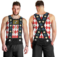 Bavaria Traditional Lederhosen Costume Men Tank Top Bavaria Emblem - Red Plaid Pattern with Edelweiss Flowers - Wonder Print Shop