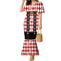 Bavaria Traditional Lederhosen Costume Mermaid Dress Bavaria Emblem - Red Plaid Pattern with Edelweiss Flowers - Wonder Print Shop