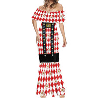 Bavaria Traditional Lederhosen Costume Mermaid Dress Bavaria Emblem - Red Plaid Pattern with Edelweiss Flowers - Wonder Print Shop