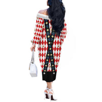 Bavaria Traditional Lederhosen Costume Off The Shoulder Long Sleeve Dress Bavaria Emblem - Red Plaid Pattern with Edelweiss Flowers - Wonder Print Shop