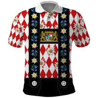 Bavaria Traditional Lederhosen Costume Polo Shirt Bavaria Emblem - Red Plaid Pattern with Edelweiss Flowers - Wonder Print Shop