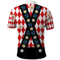 Bavaria Traditional Lederhosen Costume Polo Shirt Bavaria Emblem - Red Plaid Pattern with Edelweiss Flowers - Wonder Print Shop