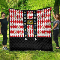 Bavaria Traditional Lederhosen Costume Quilt Bavaria Emblem - Red Plaid Pattern with Edelweiss Flowers - Wonder Print Shop