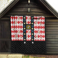 Bavaria Traditional Lederhosen Costume Quilt Bavaria Emblem - Red Plaid Pattern with Edelweiss Flowers - Wonder Print Shop